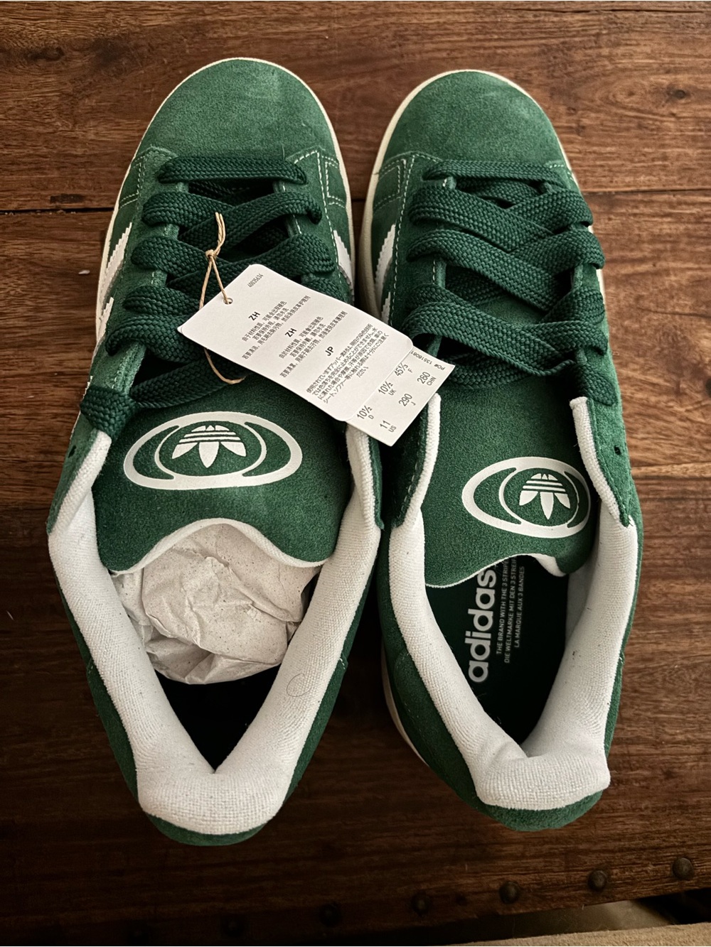 adidas Green Suede Sneakers with White Details Campus shoe wide lace sz 11 mens